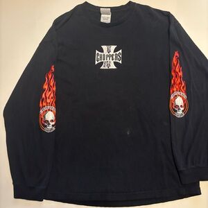 2000s Flame skull long sleeve west coast choppers shirt reprint biker style